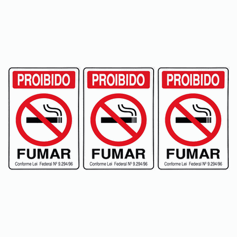 Combo 3 Placas De Sinalização Proibido Fumar 15x20 Acesso - P-5/1 F9e
