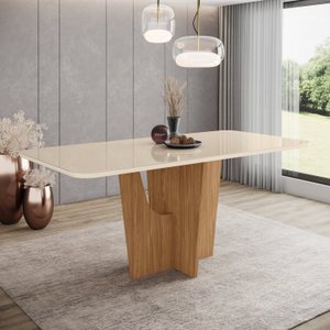 Mesa de Jantar com Tampo Mdf com Vidro Canto Arredondado 180 Cm Vértice