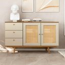 Ver imagem 1 de Balcão Buffet P/ Sala 135cm C/ 2 Portas e 3 Gavetas 100% Mdf Cor:louro com Luna