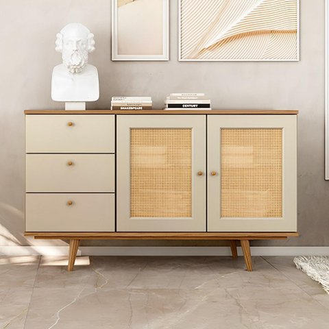 Balcão Buffet P/ Sala 135cm C/ 2 Portas e 3 Gavetas 100% Mdf Cor:louro com Luna