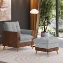 Ver imagem 1 de Poltrona Reclinável com Puff York de Linho com detalhe em Courino - Just Time