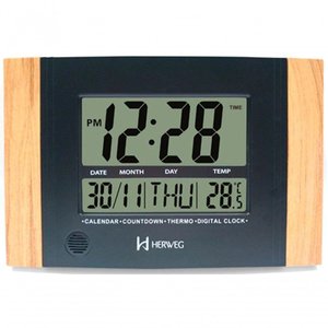 Relógio de Parede ou Mesa Digital Lcd Calendário Termômetro Madeira Clara Herweg 6438 Único