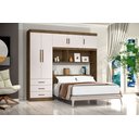 Ver imagem 1 de Guarda Roupa de Casal Marrom Off White Com Cabeceira Baú Interno + Base Cama Box de