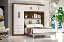 Ver imagem 1 de Guarda Roupa de Casal Marrom Off White Com Cabeceira Baú Interno + Base Cama Box de