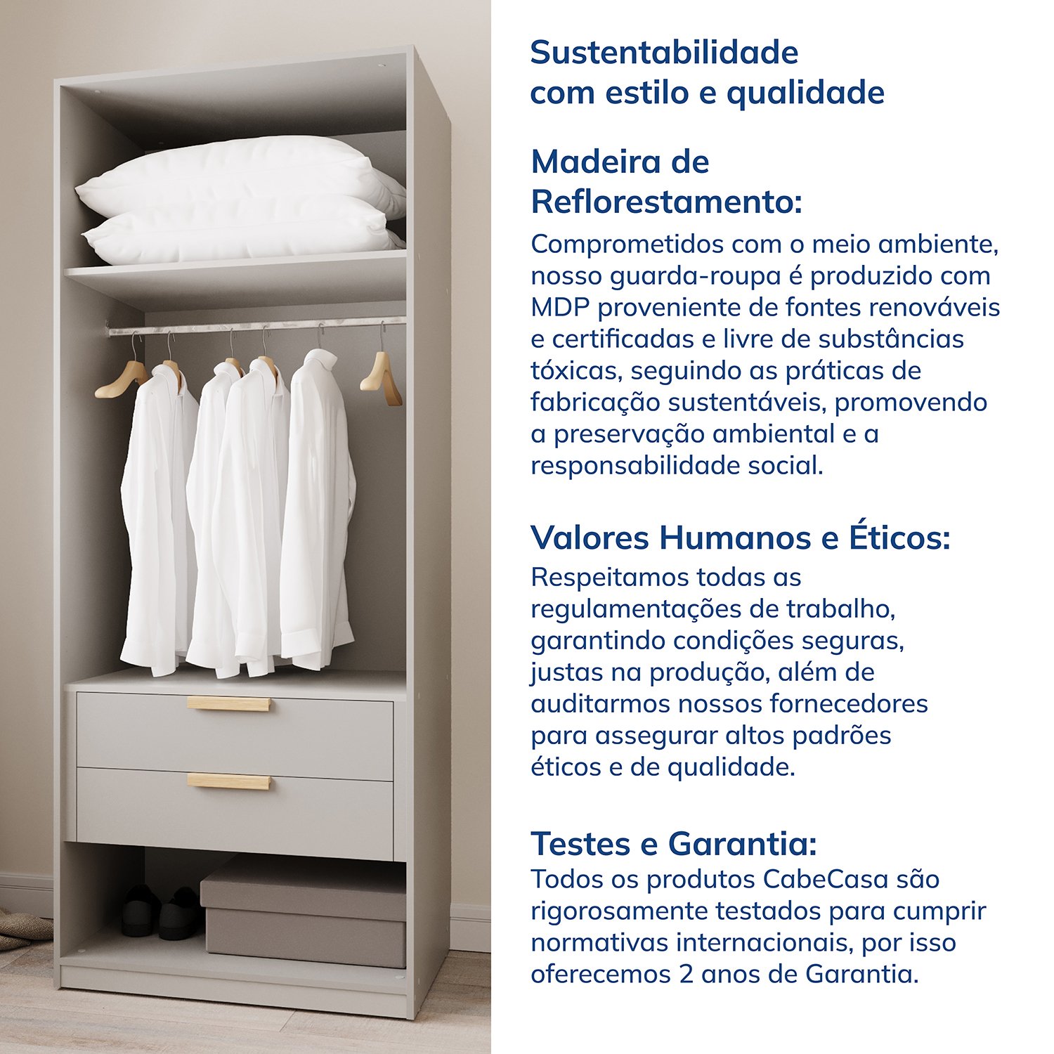 Guarda-roupa de Canto Reto Modular 95cm sem Portas com Cabideiros Jade Cabecasa Madeiramadeira - 9