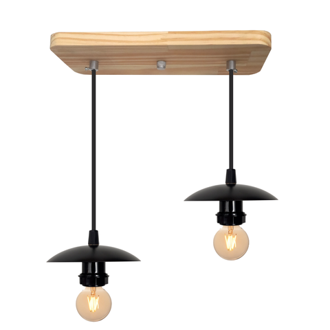 Luminária Pendente Bocal Simples Suporte Madeira Pinus – Soquete E-27 – Abf Luminárias:preto