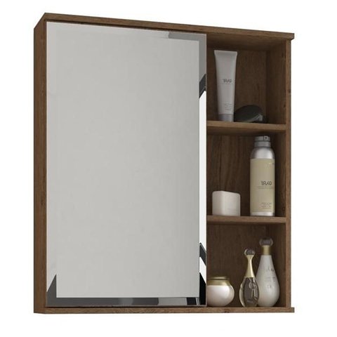 Espelheira para Banheiro 1 Porta e Prateleiras Amendoa - Mgm