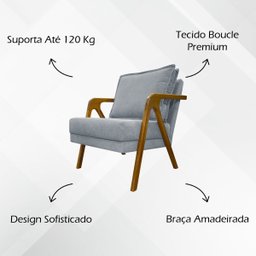 Kit 2 Poltronas Decorativas Reforçadas Shine para Sala Recepção Escritório Tecido Bouclé Premium - 3