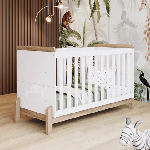 Berço Mini Cama 2 em 1 com Pés em MDF Branco/Jequitibá HP Ternura 