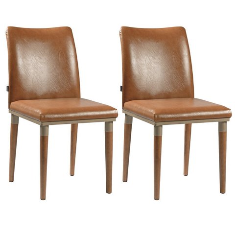 Kit 2 Cadeiras Couro Sintético e Pés em Madeira Maciça Isa