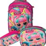 Kit Mochila Lancheira e Estojo Bonecas L Rosa e Verde - 2