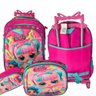 Kit Mochila Lancheira e Estojo Bonecas L Rosa e Verde - 1