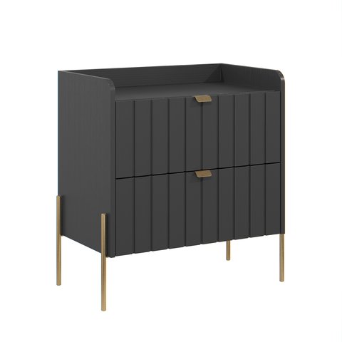 Mesa de Cabeceira com Gaveta Preto Grafite Moriah 60cm Puxadores e Pés Ferro Dourado