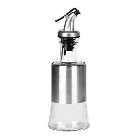 Kit 2x Galheteiro de Vidro e Aço Inoxidável 200ml Porta Azeite Vinagre Óleo com Bico Dosador