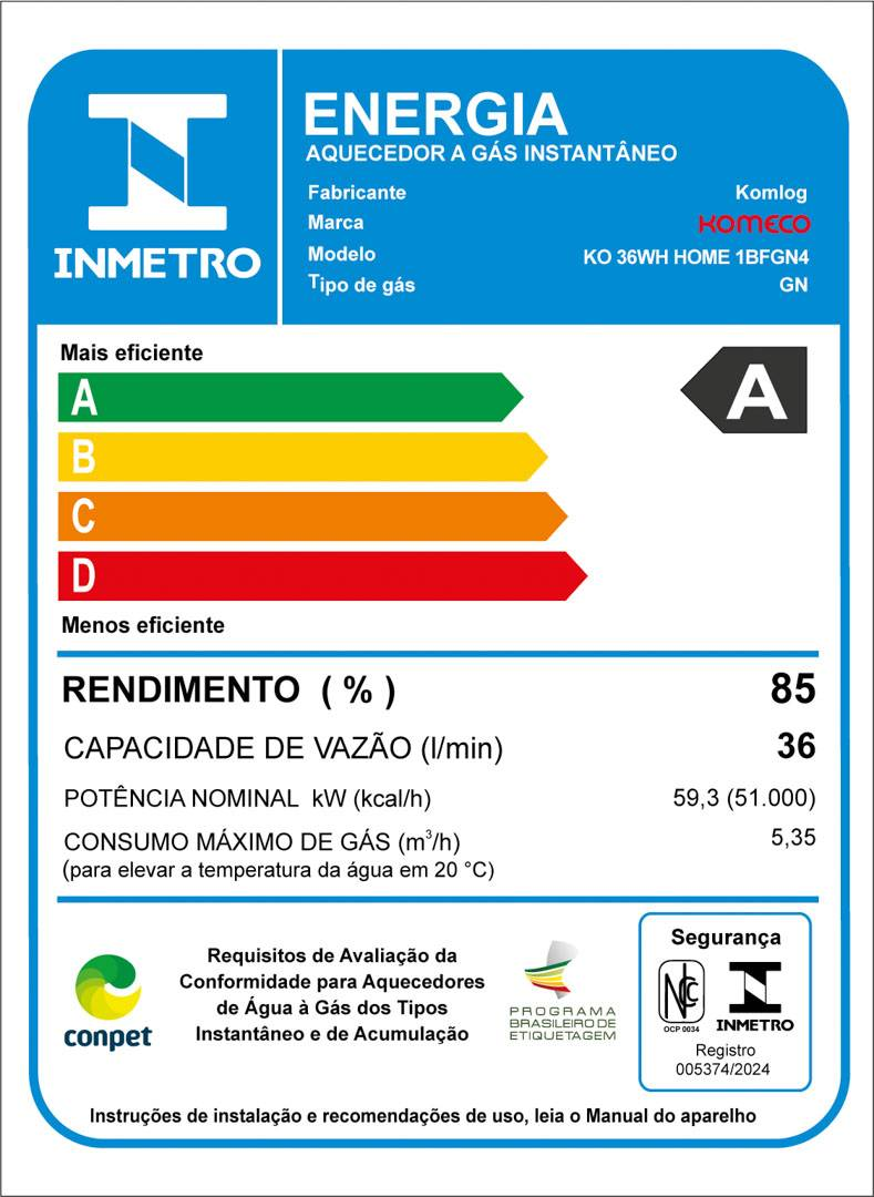 Aquecedor de Água a Gás Komeco Ko 36 Wh Home 36 Litros Gás Gn com Kit Ligação - 7