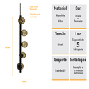 Ver imagem 3 de Lustre Vertical Figo Preto - 5 Globos Esfera de Vidro Âmbar