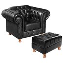 Ver imagem 2 de Poltrona Chesterfield com Puff Capitonê Luís Xv Preto