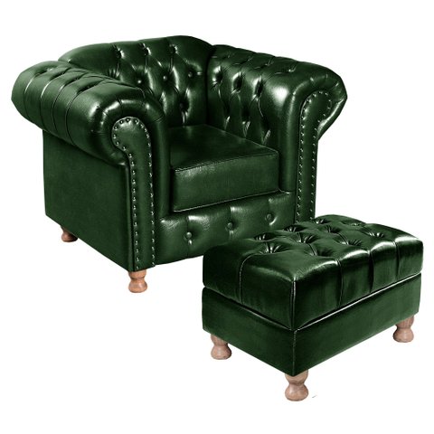 Poltrona Chesterfield com Puff Capitonê Luís Xv Verde
