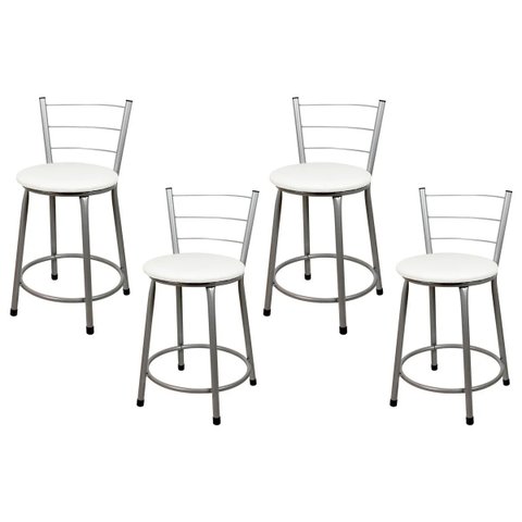 4 Banquetas Baixa para Cozinha Epoxi Cinza:branco