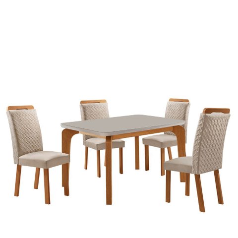 Mesa de Jantar Liz 120 cm Tampo MDF Vidro Canto Copo com 4 Cadeira Aline