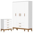 Ver imagem 1 de Guarda Roupa Infantil Flip 4 Portas com Cômoda Gaveteiro Infantil Flip Branco Acetinado - Reller
