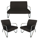 Ver imagem 1 de Kit Namoradeira + 2 Poltronas Decorativa Bela Couro Preto Braço Cromado