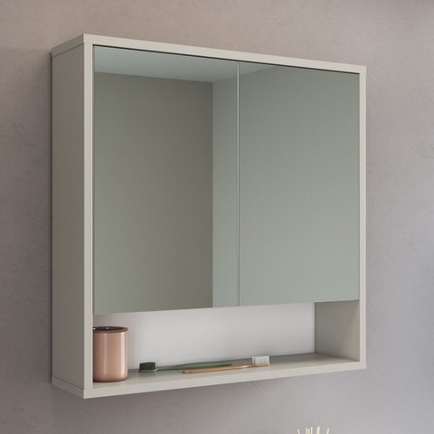 Armário Espelheira de Banheiro 60cm com 2 Portas 1 Nicho Bari Bege/Arenas