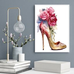 Quadro Decorativo Sapato de Salto com Flores 24x18cm:madeira Branca - 2