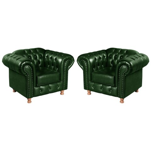 Conjunto 2 Poltronas Luis Xv Chesterfield Vintage Molas Ensacadas Verde