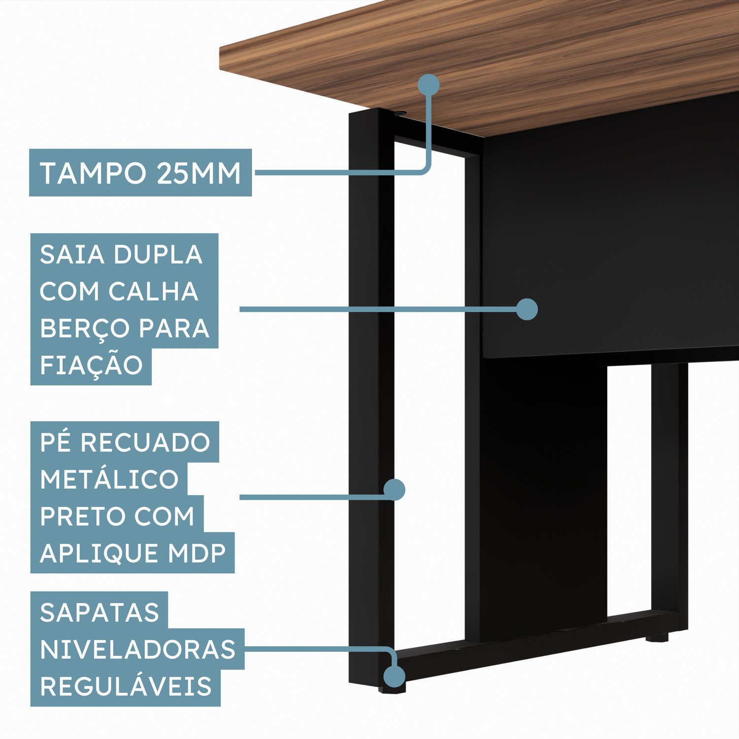 Lateral de Plataforma Dupla Acoplar Pé Quadro Espresso Móveis - 4