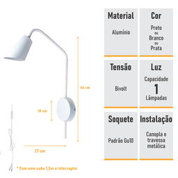Arandela de Parede New City C/ Plug e Interruptor - Branco - 7