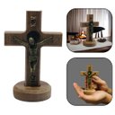Ver imagem 1 de Crucifixo Cruz de Mesa e Parede Medalha de São Bento Madeira 12 Cm