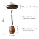 Ver imagem 2 de Luminária Lustre Pendente Barril de Madeira Maciça Colonial Retrô - Mogno + Lâmpadas