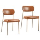 Ver imagem 2 de Kit 2 Cadeiras Sala de Jantar Couro Sintético Design Aço Carbono Lavinia Marrom/Champagne