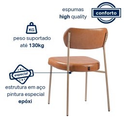 Kit 2 Cadeiras Sala de Jantar Couro Sintético Design Aço Carbono Lavinia - 5