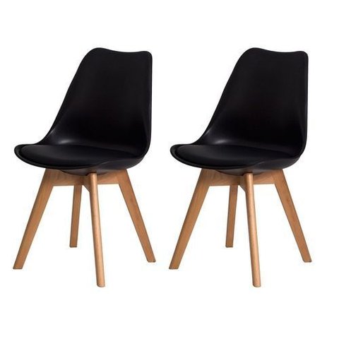 Kit C/2 Cadeiras Leda – Charles Eames, Saarinen Wood com Almofada Preta
