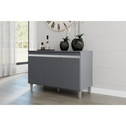 Balcão Gabinete Manu 3 Portas com Tampo 120cm Ajl Móveis - Cinza