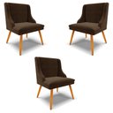 Ver imagem 1 de Kit 3 Cadeiras Decorativas Sala de Jantar Pés Palito de Madeira Firenze Suede Marrom/Natural G19 - G