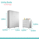 Ver imagem 3 de Quarto Infantil Duda 100% Mdf Roupeiro 4 Portas + Cômoda 3 Gavetas - Phoenix Baby