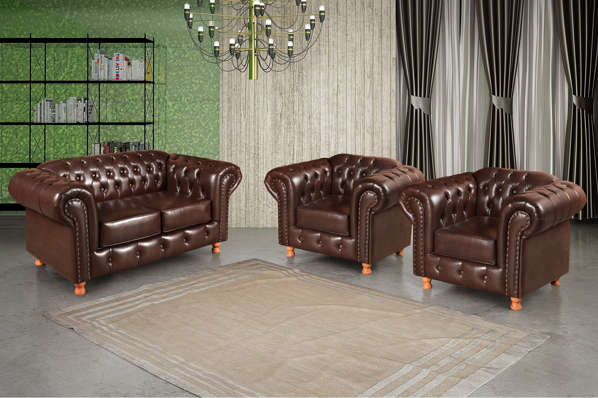 Conjunto de Sofá Luís Xv 2 Lugares + 2 Poltronas Chesterfield Capitonê