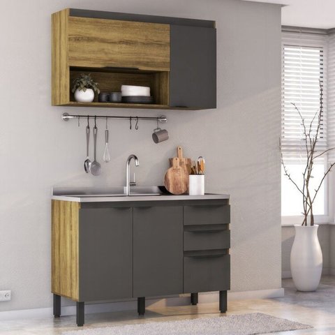 Conjunto de Cozinha Modulada 2 Peças Magnólia Yescasa Marrom/Mel/Grafite