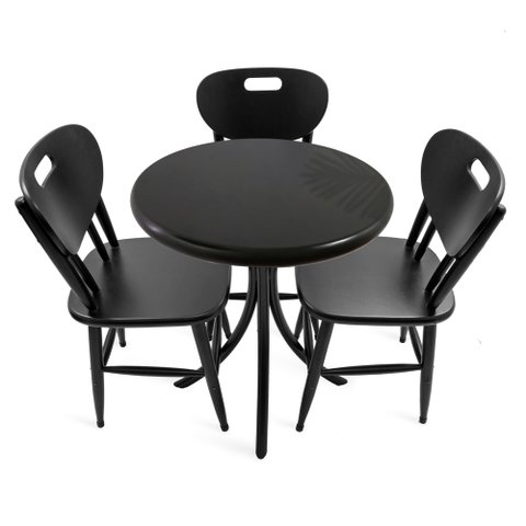 Cj Mesa Madeira 60cm - Bistrô Fixa 78cm + 3 Cadeiras 43 - Preta - Liso