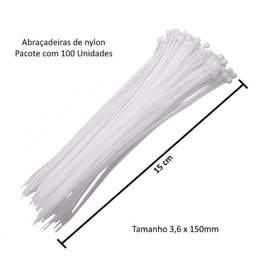 200 Enforca Gato Cinta Plástica Abraçadeira Lacre de Nylon 3.6x150mm Fita Hellerman 15cm Branco - 2