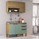 Ver imagem 1 de Conjunto de Cozinha Modulada 2 Peças 1 Aéreo e 1 Balcão Magnólia Yescasa Marrom/Mel/Verde