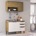 Ver imagem 1 de Cozinha Modulada 2 Peças com 1 Aéreo e 1 Balcão Magnólia Yescasa Marrom/Mel/Branco