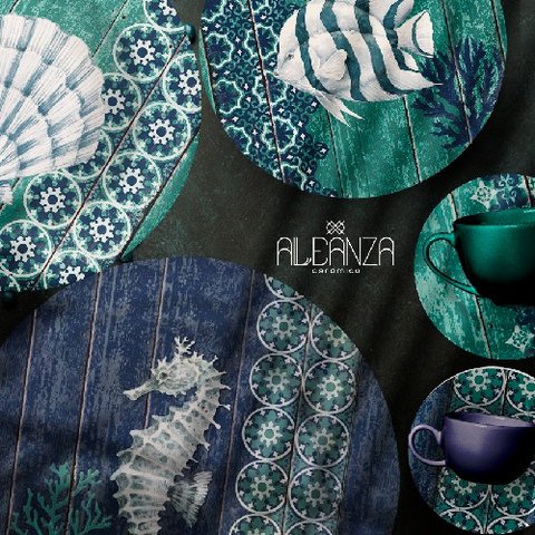 Jogo de Sobremesa Acqua Fish Alleanza com 6 Pratos - 1ª Linha