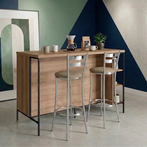 Bancada Gourmet Ilha Industrial Mel/arenas com 2 Banquetas Jade Mel/arenas/capuccino
