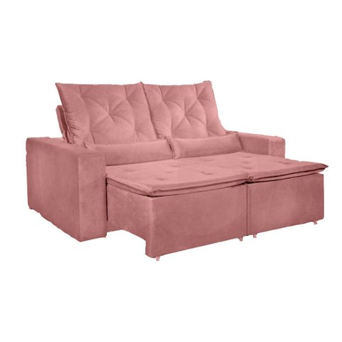 Sofá Londres Reclinável e Retrátil Suede Rosa