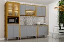 Ver imagem 3 de Cozinha Completa 5 Peças Donna 273 cm Vidro Reflecta e LED Aéreo 2 Pts Cinamomo/Cinza