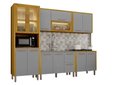 Ver imagem 1 de Cozinha Completa 5 Peças Donna 273 cm Vidro Reflecta e LED Aéreo 2 Pts Cinamomo/Cinza